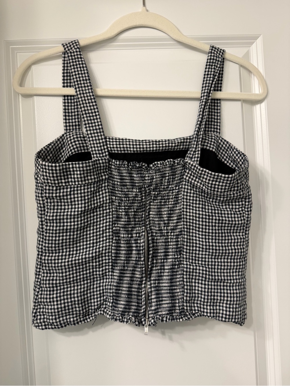 Quince 100% European Linen Fitted Tank classic mini gingham small - Picture 3 of 8